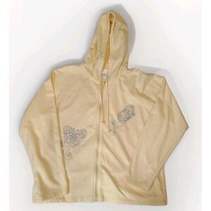 Vintage 90s Decorated Originals Yellow Butterfly Hoodie Sweatshirt Womens XL
